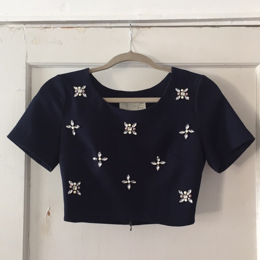Cropped jewel embellished top